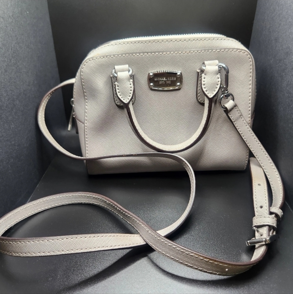 Michael‎ Kors Mini Grey Satchel Saffiano Leather Crossbody Bag Adjustable Strap